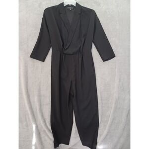 J Crew 365 Black Jumpsuit Sz 6 Long Sleeves High Rise Taper Leg Faux Wrap Office